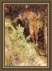 Nude Framed Paintings - Naken under en gran [Nude under a fir] by Anders Zorn